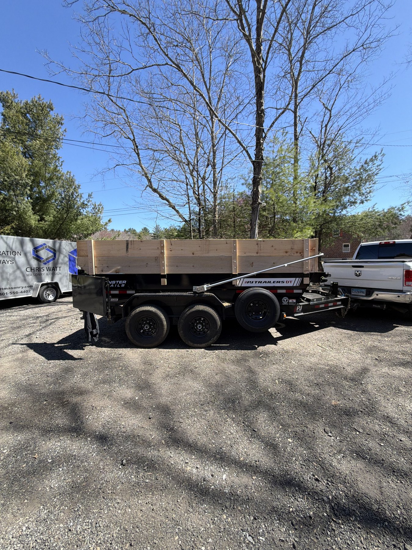 PJ 14 ft low pro dump trailer with 4 foot wood sides for rent